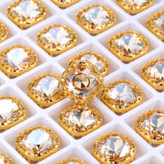 Golden Shadow Cushion Square Shape High-Quality Glass Sew-on Nest Hollow Claw Rhinestones WholesaleRhinestone