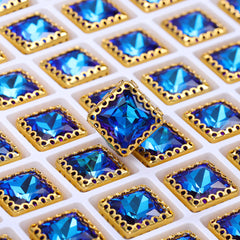 Bermuda Blue Princess Square Shape High-Quality Glass Sew-on Nest Hollow Claw Rhinestones WholesaleRhinestone