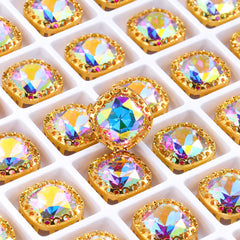 Crystal AB Cushion Square Shape High-Quality Glass Sew-on Nest Hollow Claw Rhinestones WholesaleRhinestone