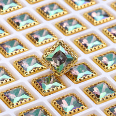 Ghost Light Princess Square Forma de alta calidad de vidrio cosido y nido de rehinestones de garras huecas