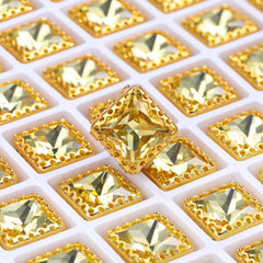 Light Topaz Princess Square Shape High-Quality Glass Sew-on Nest Hollow Claw Rhinestones WholesaleRhinestone