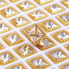 Golden Shadow Princess Square Shape High-Quality Glass Sew-on Nest Hollow Claw Rhinestones WholesaleRhinestone