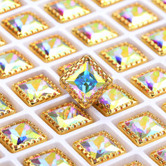 Crystal AB Princess Square Shape High-Quality Glass Sew-on Nest Hollow Claw Rhinestones WholesaleRhinestone