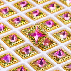 Vitrail Rose Princess Square Shape High-Quality Glass Sew-on Nest Hollow Claw Rhinestones WholesaleRhinestone
