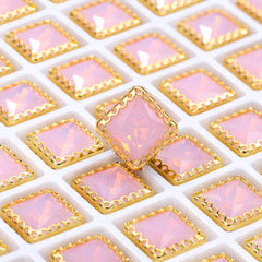 Rose Water Opal Princess Square Shape High-Quality Glass Sew-on Nest Hollow Claw Rhinestones WholesaleRhinestone