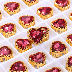 Rose Maxi Heart Shape High-Quality Glass Sew-on Nest Hollow Claw Rhinestones WholesaleRhinestone