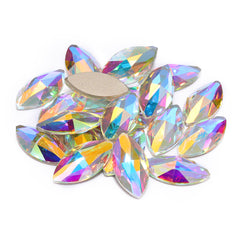 Crystal AB Navette Shape High Quality Glass Beveled Flat Back Rhinestones WholesaleRhinestone