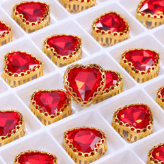 Light Siam Maxi Heart Shape High-Quality Glass Sew-on Nest Hollow Claw Rhinestones WholesaleRhinestone