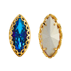 Bermuda Blue Navette Shape High-Quality Glass Sew-on Nest Hollow Claw Rhinestones WholesaleRhinestone