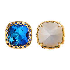 Bermuda Blue Cushion Square Shape High-Quality Glass Sew-on Nest Hollow Claw Rhinestones WholesaleRhinestone