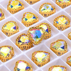 Crystal AB Maxi Heart Shape High-Quality Glass Sew-on Nest Hollow Claw Rhinestones WholesaleRhinestone