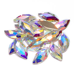 Crystal AB Diamond Leaf Shape High Quality Glass Beveled Flat Back Rhinestones WholesaleRhinestone