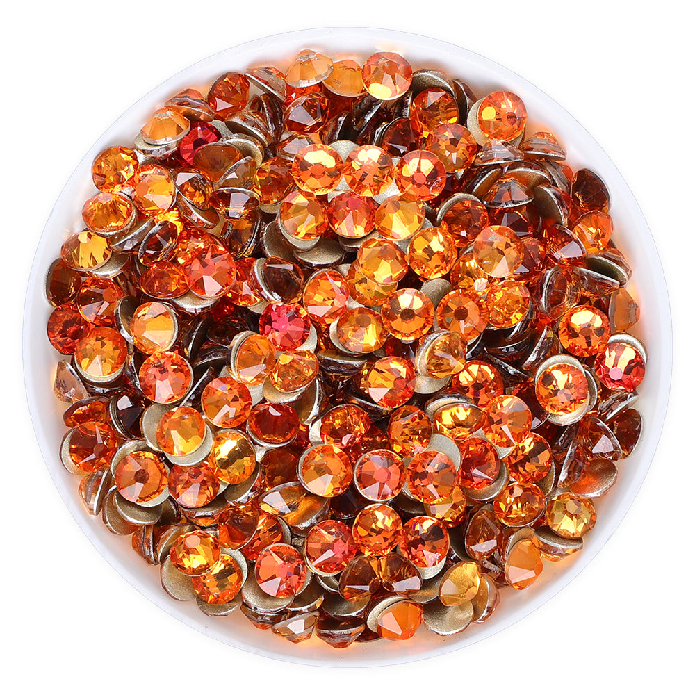 Tangerine Glass Flat Back Glue-On Rhinestones 16 Cut Facets WholesaleRhinestone
