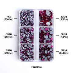 Mixed Sizes 6 Grid Box Fuchsia Glass HotFix Rhinestones For Clothing DIY WholesaleRhinestone