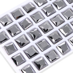 Jet Metallic Silver Princess Square Shape High Quality Glass Pointed Back Fancy Rhinestones WholesaleRhinestone