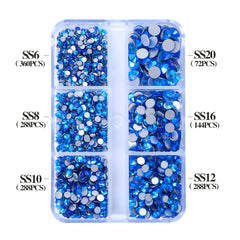 Mixed Sizes 6 Grid Box Capri Blue AB Glass FlatBack Rhinestones For Nail Art Silver Back WholesaleRhinestone
