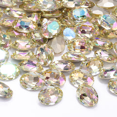 Luminous Green Oval Shape High Quality Glass Pointed Back Fancy Rhinestones WholesaleRhinestone