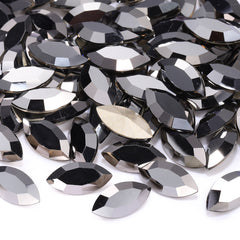 Jet Metallic Silver Navette Shape High Quality Glass Pointed Back Fancy Rhinestones WholesaleRhinestone