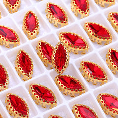 Light Siam Navette Shape High-Quality Glass Sew-on Nest Hollow Claw Rhinestones WholesaleRhinestone