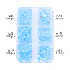 Mixed Sizes 6 Grid Box Mocha Light Blue Mermaid Tears Glass Half Pearls Rhinestones WholesaleRhinestone