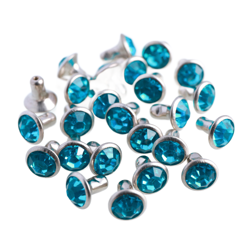 100 Sets Aquamarine Glass Rhinestone Rivets for Leather Craft DIY Making WholesaleRhinestone
