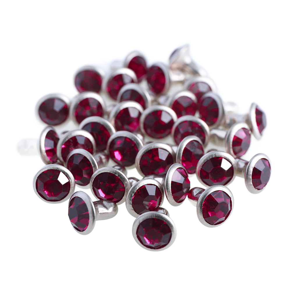 100 Sets Fuchsia Glass Rhinestone Rivets for Leather Craft DIY Making WholesaleRhinestone