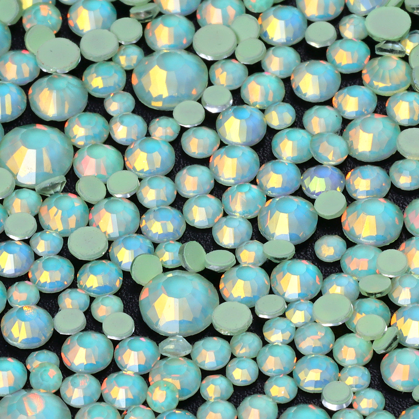 Mixed Sizes Mocha Opal Lt Green Glass Flat Back Rhinestones For Nail Art WholesaleRhinestone