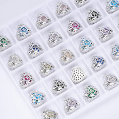 Heart Shape Silver Plated High-Quality Sew-on Alloy Charms Inlaid Cubic Zirconia