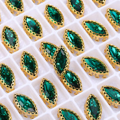 Emerald Navette Shape High-Quality Glass Sew-on Nest Hollow Claw Rhinestones WholesaleRhinestone