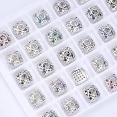 Cushion Square Shape Silver Plated High-Quality Sew-on Alloy Charms Inlaid Cubic Zirconia WholesaleRhinestone