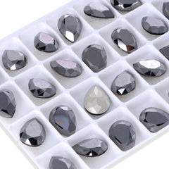 Jet Metallic Silver Pear Shape High Quality Glass Pointed Back Fancy Rhinestones WholesaleRhinestone