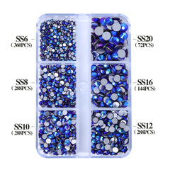 Mixed Sizes 6 Grid Box Montana AB Glass FlatBack Rhinestones For Nail Art Silver Back WholesaleRhinestone