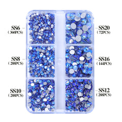 Mixed Sizes 6 Grid Box Light Blue AB Glass FlatBack Rhinestones For Nail Art Silver Back WholesaleRhinestone