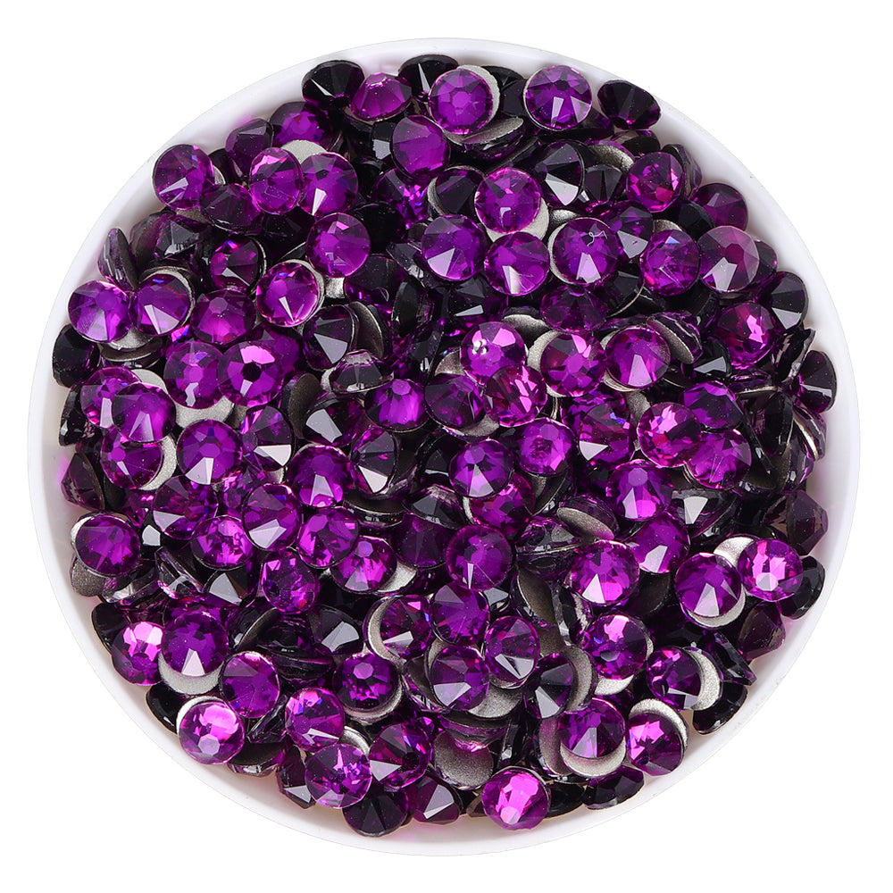 Dark Violet Glass Flat Back Glue-On Rhinestones 16 Cut Facets WholesaleRhinestone