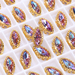 Vitrail Light Navette Shape High-Quality Glass Sew-on Nest Hollow Claw Rhinestones WholesaleRhinestone