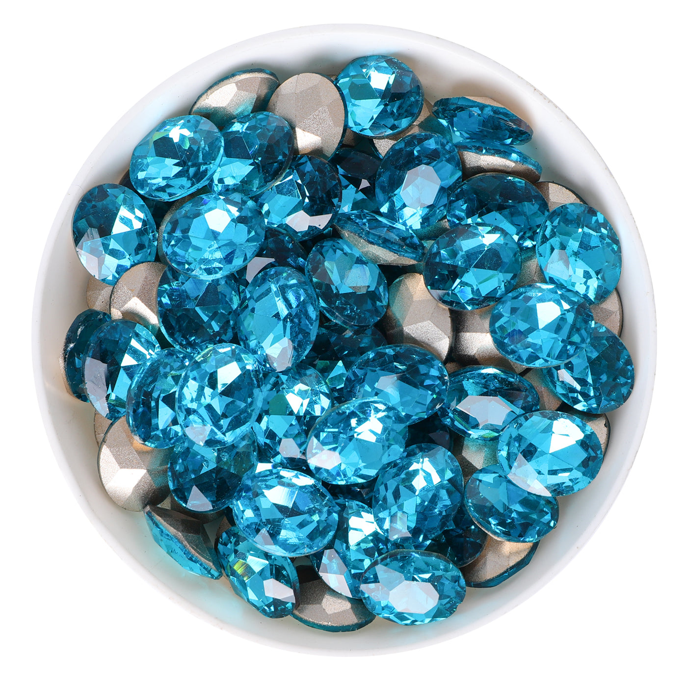 Aquamarine Oval Shape Glass Pointed Back Fancy Rhinestones WholesaleRhinestone