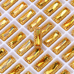 Light Topaz Princess Baguette Shape High-Quality Glass Sew-on Nest Hollow Claw Rhinestones WholesaleRhinestone