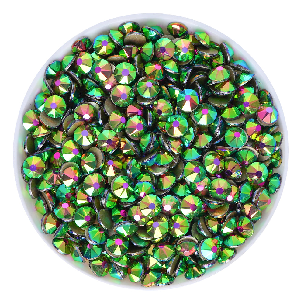 Peacock Green Glass Flat Back Glue-On Rhinestones 16 Cut Facets WholesaleRhinestone