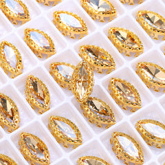 Golden Shadow Navette Shape High-Quality Glass Sew-on Nest Hollow Claw Rhinestones WholesaleRhinestone