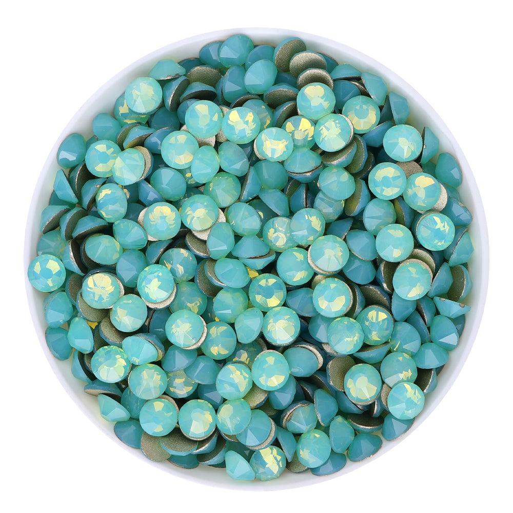 Green Opal Glass Flat Back Glue-On Rhinestones 16 Cut Facets WholesaleRhinestone