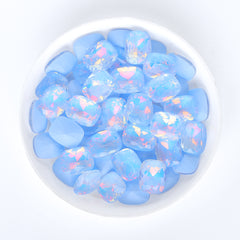 Light Blue AM Pillow Shape Glass Pointed Back Fancy Rhinestones