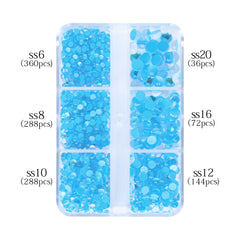 Mixed Sizes 6 Grid Box Mocha Aquamarine Mermaid Tears Glass Half Pearls Rhinestones WholesaleRhinestone