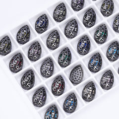 Drop Shape Hematite Plated High-Quality Sew-on Alloy Charms Inlaid Cubic Zirconia WholesaleRhinestone