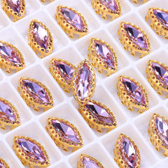 Violet Navette Shape High-Quality Glass Sew-on Nest Hollow Claw Rhinestones WholesaleRhinestone