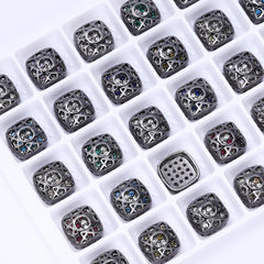 Cushion Square Shape Hematite Plated High-Quality Sew-on Alloy Charms Inlaid Cubic Zirconia WholesaleRhinestone