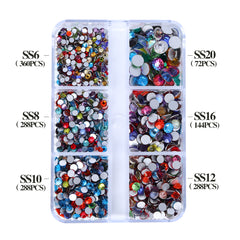 Mixed Sizes and Colors 6 Grid Box Glass FlatBack Rhinestones For Nail Art Silver Back WholesaleRhinestone