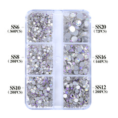 Mixed Sizes 6 Grid Box Starry Sky Glass FlatBack Rhinestones For Nail Art Silver Back WholesaleRhinestone