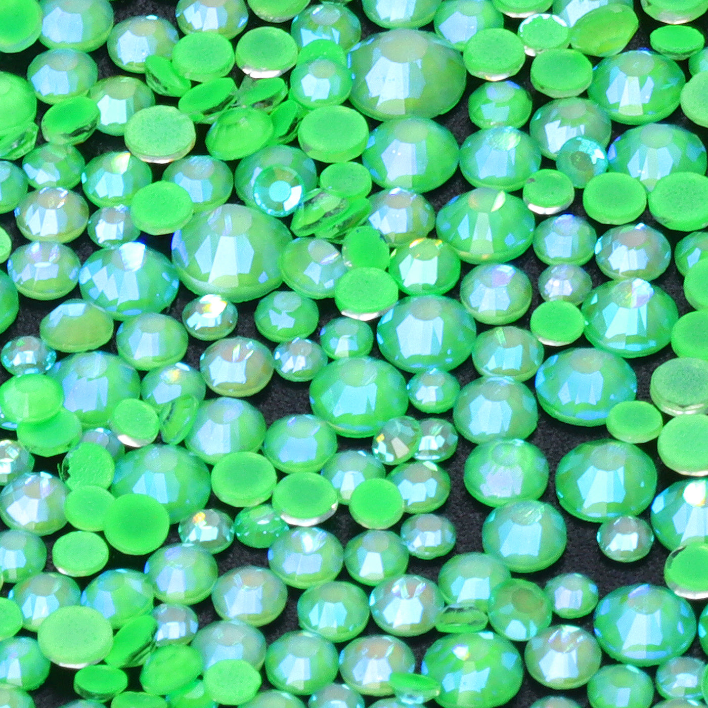 Mixed Sizes Mocha Shimmer Apple Green Glass Flat Back Rhinestones For Nail Art WholesaleRhinestone