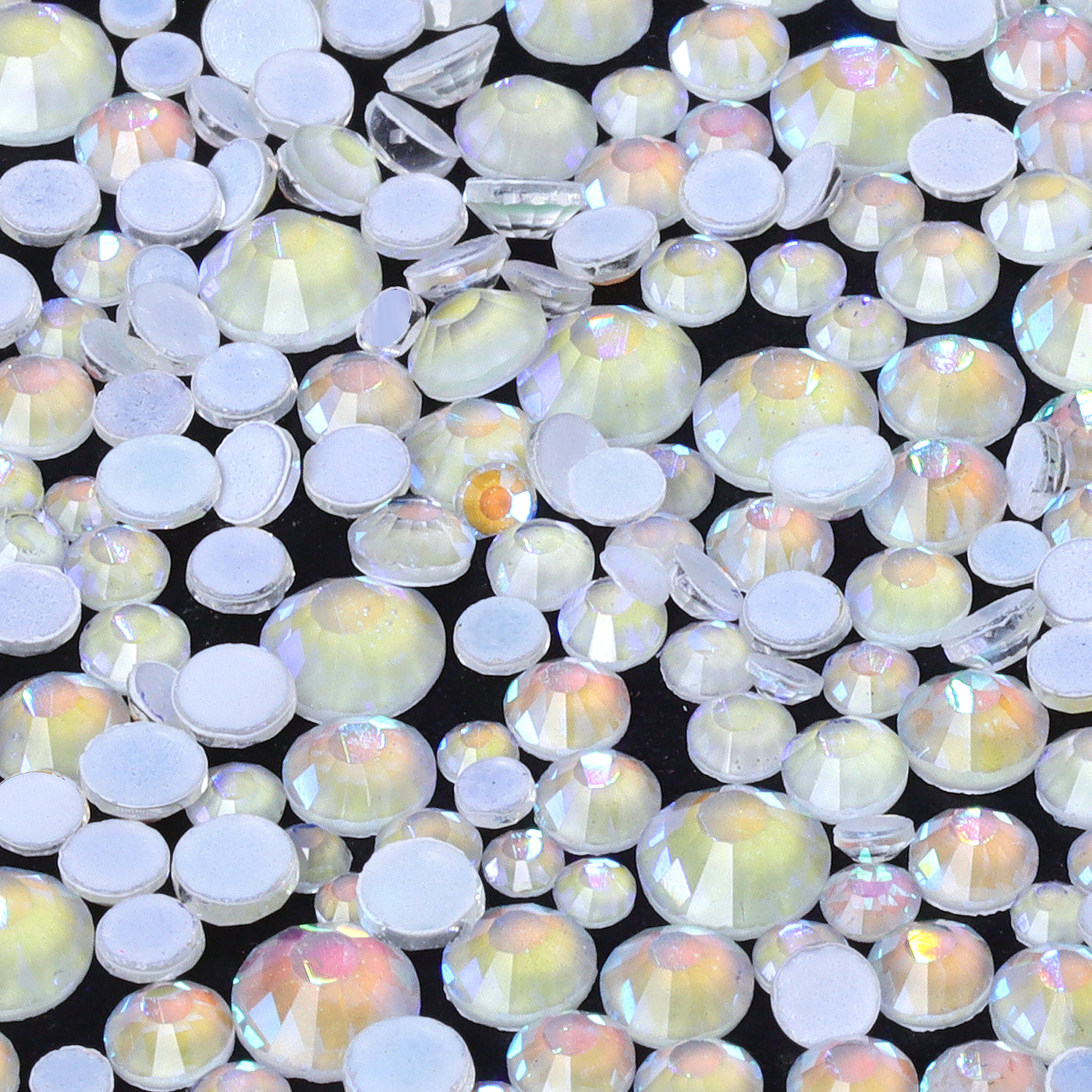 Mixed Sizes Mocha Shimmer White Glass Flat Back Rhinestones For Nail Art WholesaleRhinestone