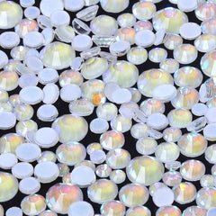 Mixed Sizes Mocha Shimmer White Glass Flat Back Rhinestones For Nail Art WholesaleRhinestone